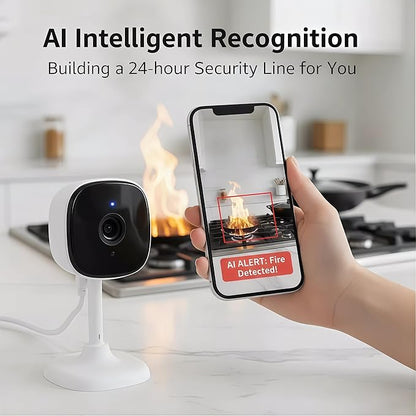 AMOROM Indoor Security Wired Cameras, Home Security Cameras, 2.4GHz WiFi Cameras, Motion Detection, Two-Way Audio, Night Vision, Phone App Control, Works with Alexa & Google Home, 4 Packs