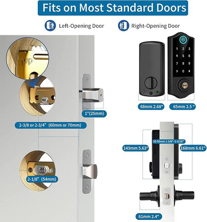 Harfo Smart Fingerprint Door Lock, Keyless Entry Deadbolt, Full App Control Biometric Lock, Electronic Digital Touchscreen Keypad, Auto Lock, Easy Install, Black