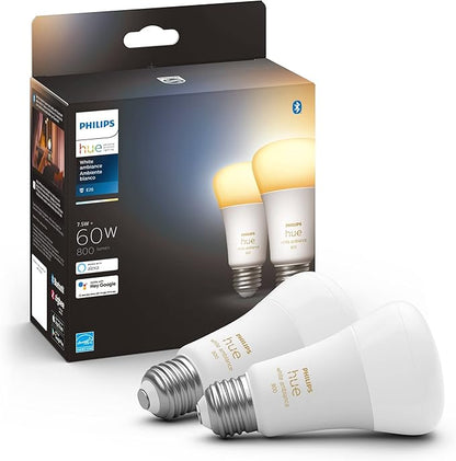 Philips Hue White Ambiance 2-Pack A19 LED Smart Bulb & White A19 Medium Lumen Smart Bulb, 1100 Lumens