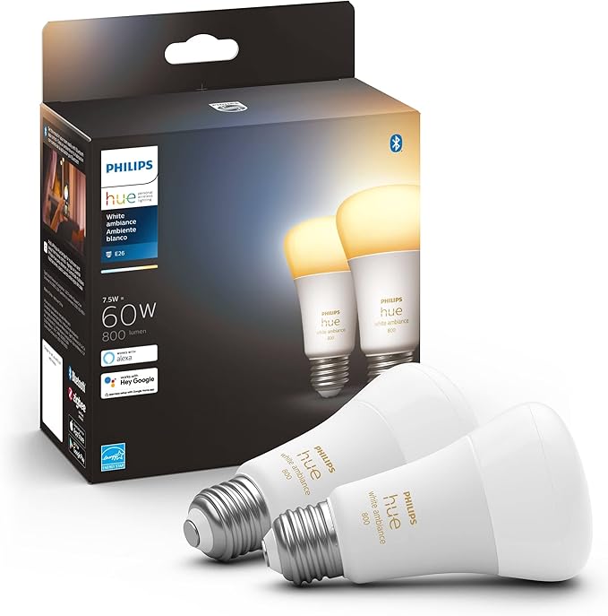 Philips Hue White Ambiance LED Smart Lighting Bundle with BR30 Bulbs (2 Pack) and A19 Bulbs (2 Pack)
