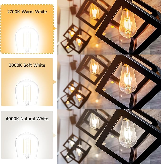 SHINESTAR 8-Pack Dimmable Vintage LED Edison Bulbs, 5.5W, 60W Equivalent, Warm White 2700K, ST58 Antique LED Decorative Filament Bulbs, E26 Medium Base, 80+ CRI, Clear Glass Style for Home