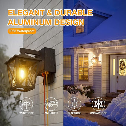 Ehaho Porch Light with Outlet, Dusk to Dawn Outdoor Light with Outlet Built-in, Waterproof Anti-Rust Lantern Outside Lights with GFCI Outlet, Wall Sconce Light for Front Door (Black 2 PCS)