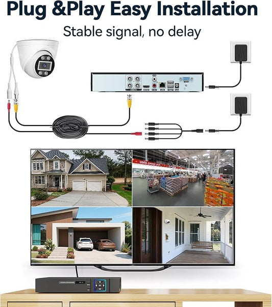 5MP Lite Security Camera System with 500G Hard Drive, 4 Channel AHD TVI DVR Recorder, 4pcs HD Indoor Outdoor Wired Surveillance CCTV Dome Cameras, Smart Motion Detection, Night Vision
