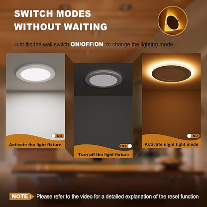 VOLISUN 6 Pack 6 Inch 5CCT Recessed Light with Night Light,Canless LED Recessed Lighting 6 inch,2700K-5000K Selectable,12W=130W,1080LM Dimmable Recessed Ceiling Wafer Lighs,ETL Certificated