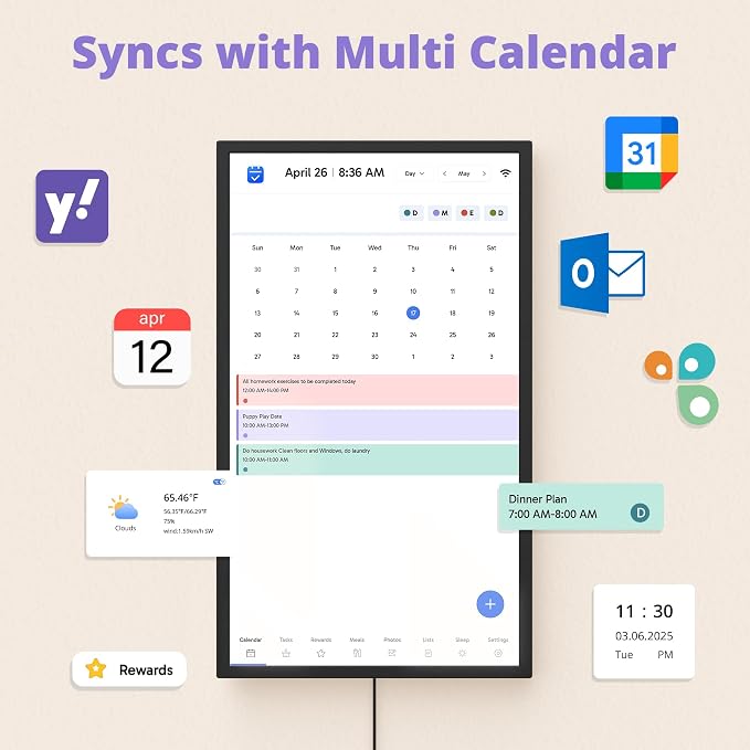 Digital Wall Calendar 32 Inch Touch Screen, Electronic Smart Calendar Chore Chart for Family Schedule/Monthly/Weekly Planner and Kids Rewards, Large 1080P Interactive Touchscreen Display