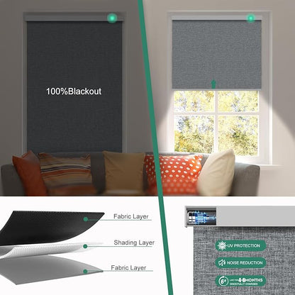 Motorized Blinds with Remote [100% Blackout & Silent Motor] Smart Blinds Compatible with Alexa Google HomeKit, Electric Roller Shades for Indoor Windows, Customized Size, Mist Deep Gray