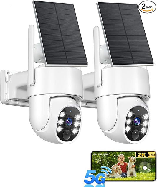 Gianteye 2K Solar Security Cameras Wireless Outdoor, 5G&2.4GHz Cameras for Home Security, Outdoor Security Camera, Color Night Vision, PTZ Human Detection, 2 Packs