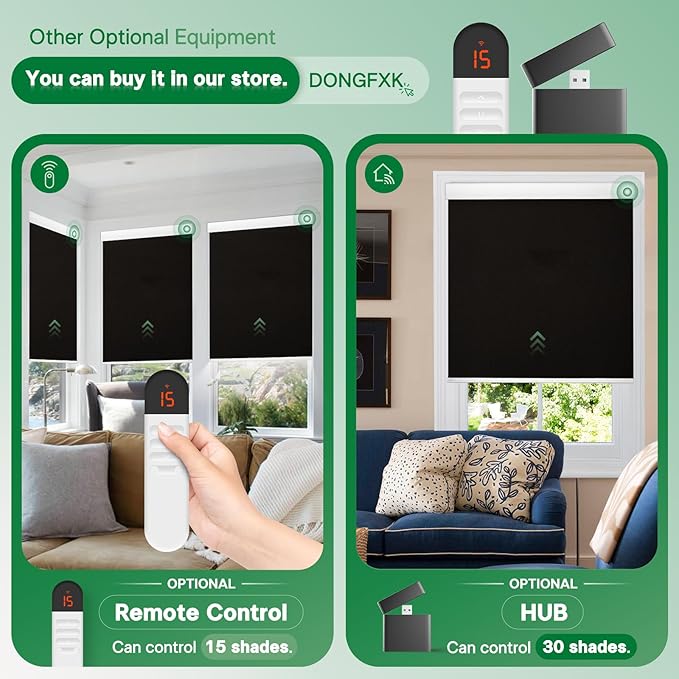 Motorized Blinds with Remote, Blackout Cooling Automatic Shades with Solar Panel Cordless Smart Blinds for Windows, Custom Electric Blinds Horizontal Roller Shades,Black,20" W X 72" H
