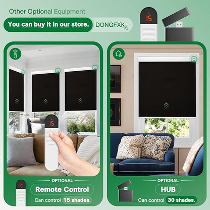 Motorized Blinds with Remote, Blackout Cooling Automatic Shades with Solar Panel Cordless Smart Blinds for Windows, Custom Electric Blinds Horizontal Roller Shades,Black,33" W X 72" H