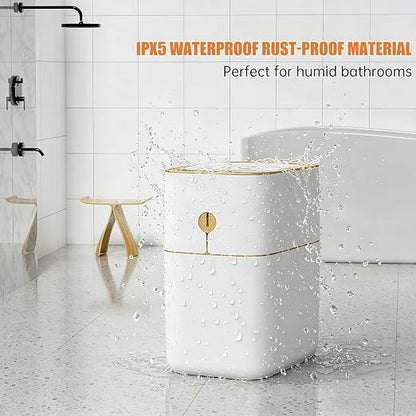 funest Smart Bathroom Trash Can with Lid, 3.6 Gallon Slim Motion Gold Sensor Garbage Bin with Inner Bucket, Trash Can with Lid Waterproof for Kitchen Office