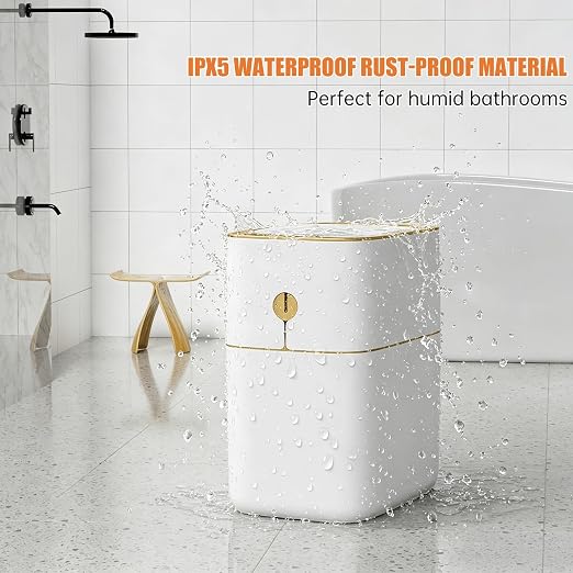 funest Smart Bathroom Trash Can with Lid, 3.6 Gallon Slim Motion Gold Sensor Garbage Bin with Inner Bucket, Trash Can with Lid Waterproof for Kitchen Office