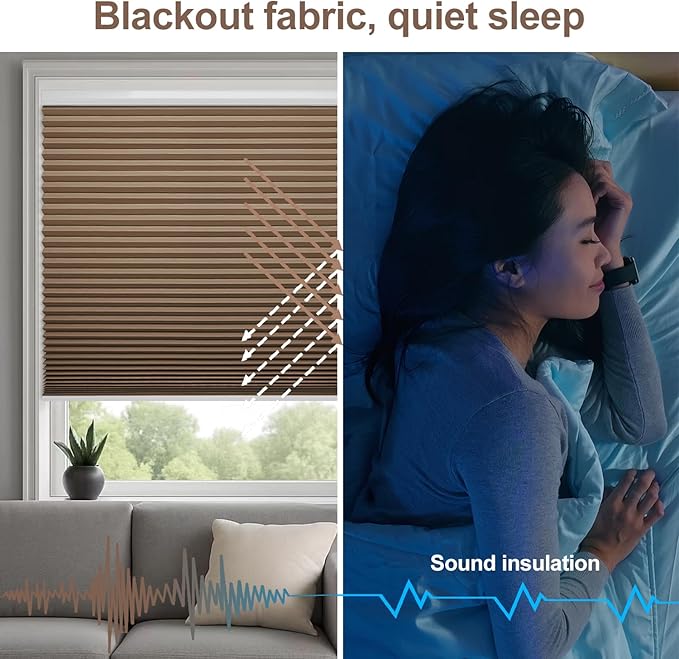 Godark Motorized Blackout Cellular Shades Compatible with Alexa/Google Home Electric Blinds Smart Honeycomb Shades for Windows Automatic Blinds with Remote Custom Size-Brown