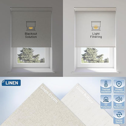 No Drill Motorized Blinds with Remote, No Tools Automatic Blinds for Window, Blackout Motorized Shades, Light-Filtering Smart Blind, Rechargeable, Customized Size, Linen