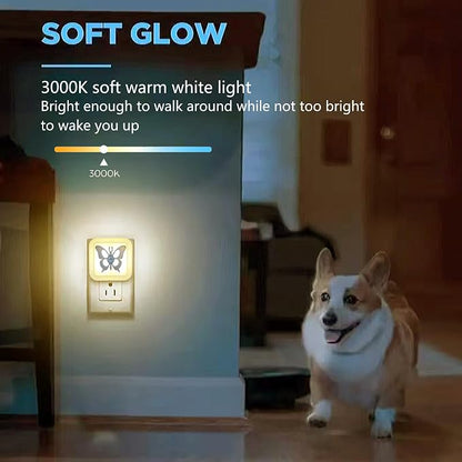 Smart LED Night Light [2-Pack], Plug-in with Auto Dusk to Dawn Sensor | Dimmable, Energy Efficient, Compact Wall Lights for Bedroom, Bathroom, Hallway, Kitchen (Butterfly Warm Light, 2)