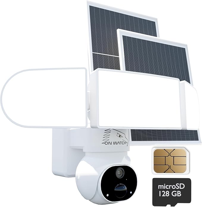 4G LTE No Wi-Fi 24/7 Recording Solar Floodlight Security Camera Outdoor Wireless, Motion-Activated Notification/Floodlight/Siren, Pan/Tilt, 2K HD Live View/Talk, Free 128GB Storage & SIM Card