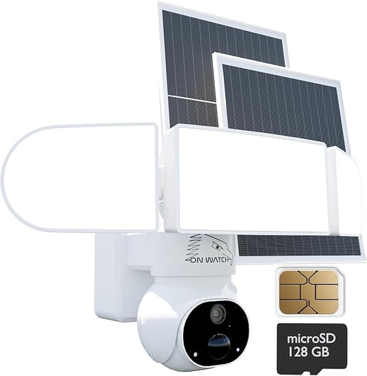 4G LTE No Wi-Fi 24/7 Recording Solar Floodlight Security Camera Outdoor Wireless, Motion-Activated Notification/Floodlight/Siren, Pan/Tilt, 2K HD Live View/Talk, Free 128GB Storage & SIM Card