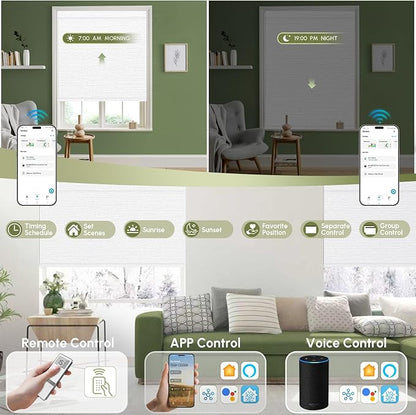 FineTell Motorized Blinds with Remote, 100% Blackout Roller Shades Compatible with Alexa,Apple Homekit,Google Home APP and Voice Control, Customized Electric Blinds (100% Blackout Elegant White)