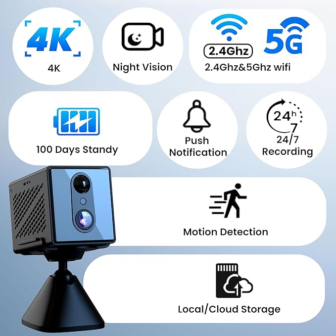 realhide 2026 Upgraded 5GHz WiFi 4K Spy Camera, Mini Hidden Camera with Long Battery Life, Night Vision, Motion Detection, Free Cloud Storage, Wireless Indoor Nanny Cam for Home Security