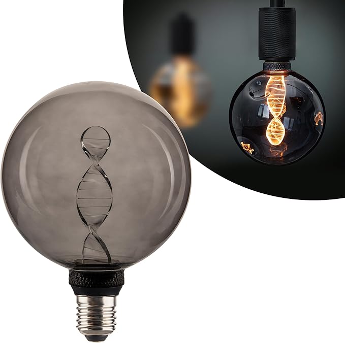 Unique Stained Glass Light Bulbs, Low Lumen Eye-Caring Soft Dim Lighting for Mood (Not Daylight White) 55LM, Oversized Globe Decorative Dimmable LED Bulb 3.5W, E26 Medium Base, Smoke RN G125