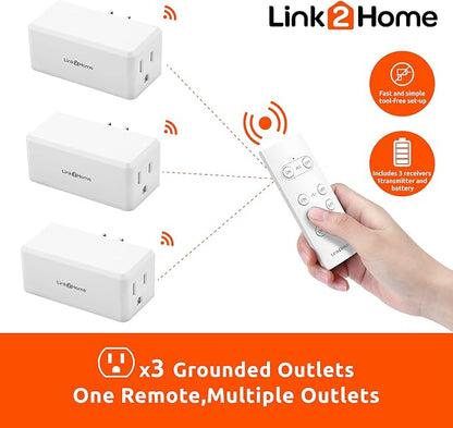Link2Home Wireless Remote-Control Outlet, 3 Outlets, 1 Remote, White