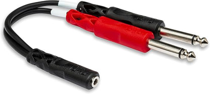 Hosa YMP-434 3.5 mm TRSF to Dual 1/4 Inch TS Stereo Breakout Cable | Audio signal routing and splitting with 6-inch length, 3.5mm female socket and dual 1/4-inch male plugs