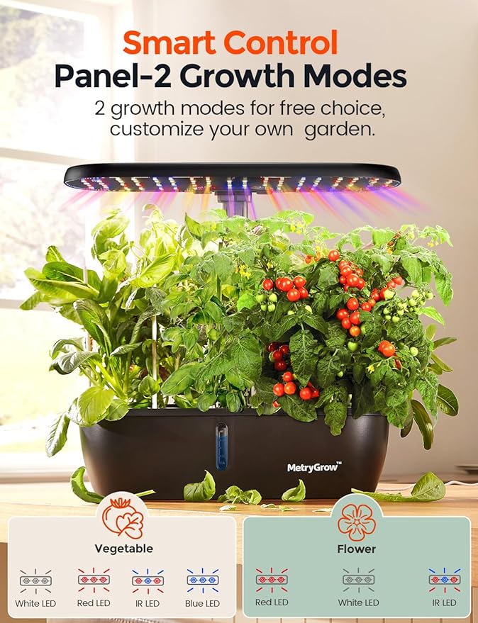 MG-15 Hydroponic Growing System Kits, Smart Indoor Garden with 24W Grow LED Light Full Spectrum, 15 Pods Herb Garden Planter Indoor Gardening for Gifts, Kitchen
