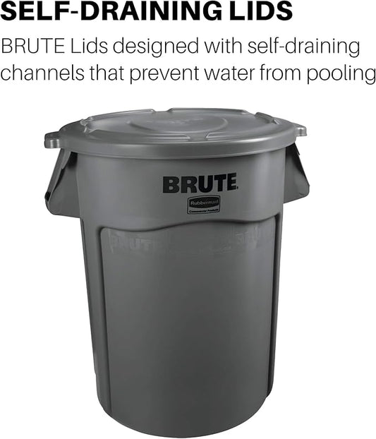 Rubbermaid 263100GY Round Flat Top Lid, for 32-Gallon Round Brute Containers, 22 1/4-Inch, dia., Gray