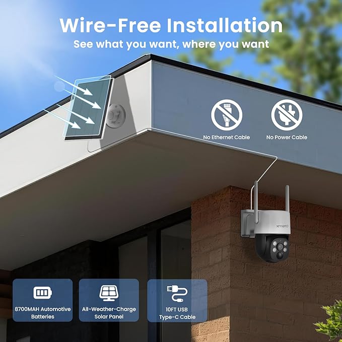 xmartO Wireless Solar PTZ Security Camera System, 8-Cam Bundle, 4MP QHD, 4K 10CH Expandable WiFi NVR, All-Weather Solar Charge, Two-Way Audio, PIR Sensor, No Monthly Fee, 500GB