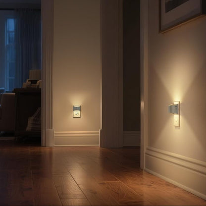DORESshop Night Light, Night Lights Plug into Wall, Adjustable, 3000K | 3 Level Brightness Adjustable Night Light, Dusk to Dawn Sensor Nightlights for Adults, Bedroom, Hallway, Gray Cover, 4 packs