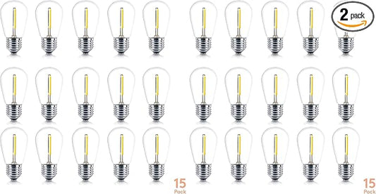 Brightech Ambience PRO Replacement LED Light Bulbs, 1 Watt LED Edison-Inspired Exposed Filaments Plastic Bulbs, S14 Energy Efficient Outdoor String Lights Bulbs - 30 Pack
