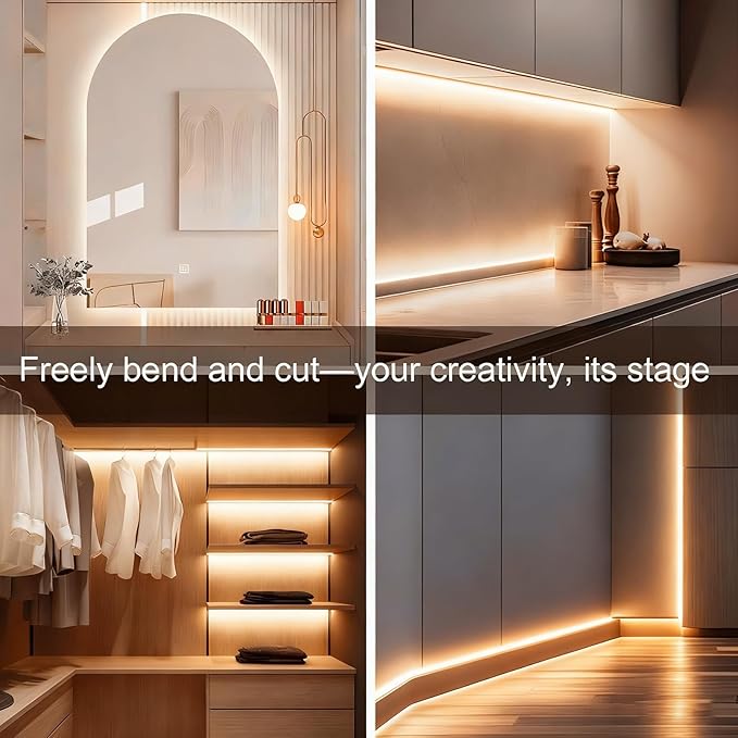 ZSLAIFU 2Pack Battery Powered LED Strip Lights, 3.28FT COB LED Light Strip, Warm LED Strip Light for Under Cabinet, Closet, Shelves, Bedroom, DIY Lighting Battery LED Strip Lights