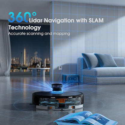 Robot Vacuum and Mop Combo, Mapping Robotic Vacuums Cleaner with 75 Days Self-Emptying, LiDAR Navigation Smart & Strong Suction, WiFi/App/Alexa/Voice Control, Quiet for Home Pet Hair Hard Floor Carpet