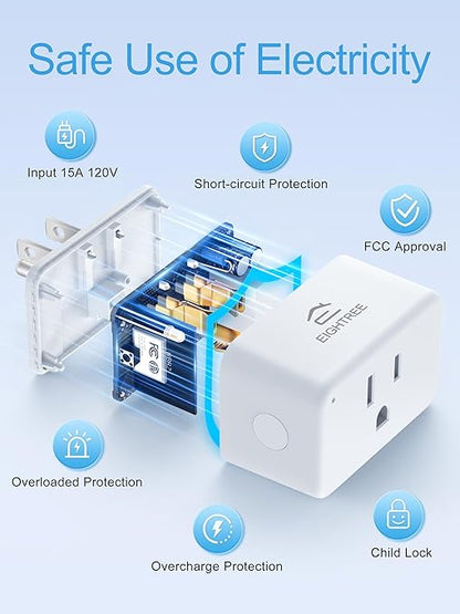 EIGHTREE Smart Plug 15A, WiFi Outlet that Compatible with Alexa & Google Home & SmartThings, No Hub Required, Smart Outlet with Remote Control, Timer & Schedule, 2.4GHz WiFi Only, 1 Pack