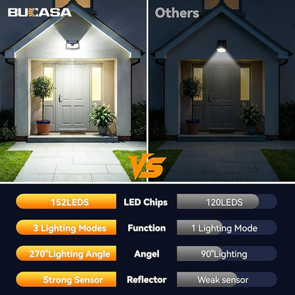 152LED Solar Motion Light Outdoor, 850LM Super Bright 3-Mode Motion Sensor Lights, Outdoor IP65 Waterproof 270° Wide Security Light, Solar Powered Flood Lamp for Garden Wall Fence Garage（6 Pack）