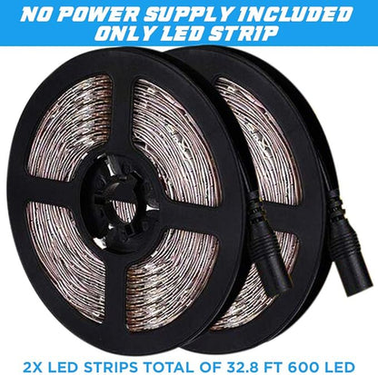 32.8ft Green LED Strip Lights, Waterproof IP65 SMD2835 Dimmable 600LEDs 12V Cuttable for Cabinet, Car, Bar, Bedroom - Holiday Decoration Lighting Tape 2 Rolls