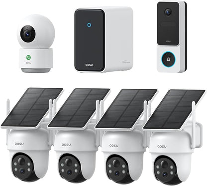 aosu Total-Watch Classic AI Suite, 3K Solar Security Camera Outdoor System | 3K / 5MP, AI Human+Vehicle+Pet, Expandable to 16TB, Works with Alexa & Google Assistant, 170° Wide, Outdoor PTZ 360°