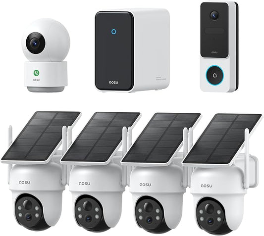 aosu Total-Watch Classic AI Suite, 3K Solar Security Camera Outdoor System | 3K / 5MP, AI Human+Vehicle+Pet, Expandable to 16TB, Works with Alexa & Google Assistant, 170° Wide, Outdoor PTZ 360°