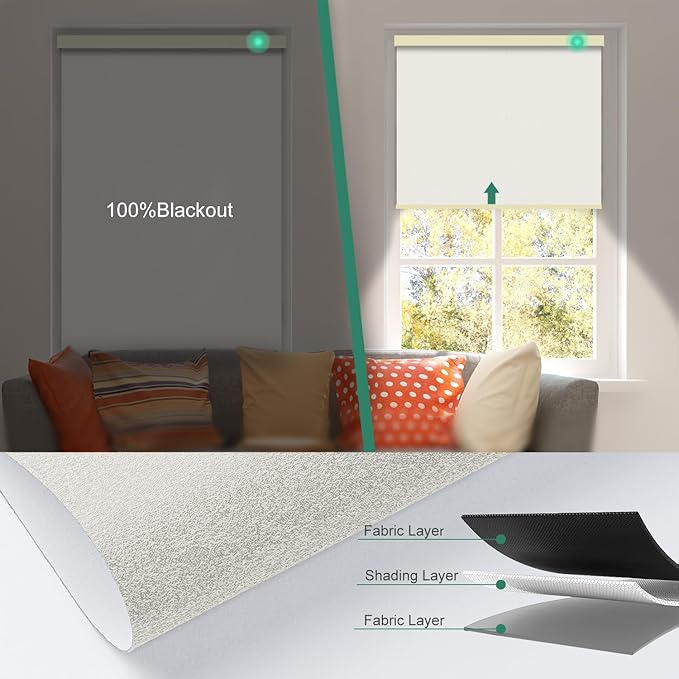 Motorized Blinds with Remote [100% Blackout & Silent Motor] Smart Blinds Compatible with Alexa Google HomeKit, Electric Roller Shades for Indoor Windows, Customized Size, Shimmer Ivory White