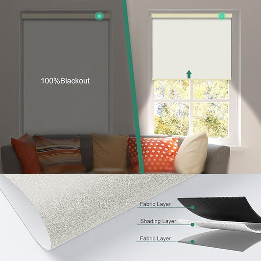 Motorized Blinds with Remote [100% Blackout & Silent Motor] Smart Blinds Compatible with Alexa Google HomeKit, Electric Roller Shades for Indoor Windows, Customized Size, Shimmer Ivory White