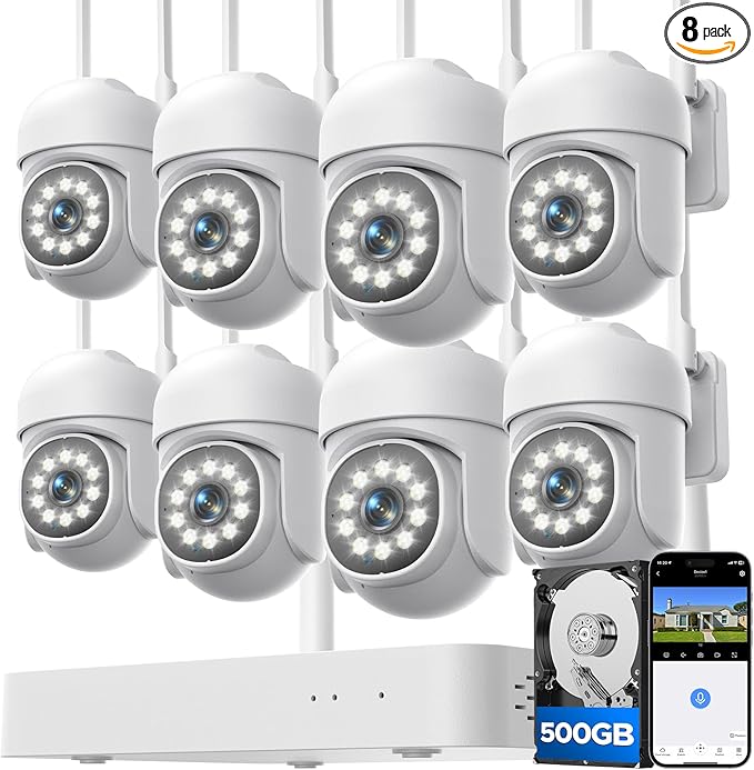 CAMCAMP Wireless Security Camera System,Color Night Vision Wireless Security Camera Outdoor with Auto Tracking,Up to 10CH,360° PTZ,2-Way Audio,2.4/5GHz WiFi, for Home & Business Surveillance Kits