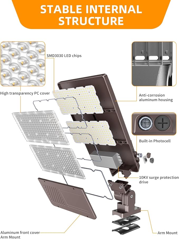 LED Parking Lot Light 320W 256W 192W Adjustable, UL Listed 5000K Shoebox Light with Photocell, IP65 Commercial Street Lights Adjustable Arm Mount for Outdoor Parking Lot Roadway AC100-277V