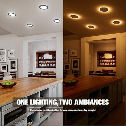 VOLISUN 6 Pack 6 Inch Black Recessed Light with Night Light, Canless LED Recessed Lighting 6 inch, 2700K-5000K Selectable, 12W=130W,1080LM Soffit Lighting Outdoor Recessed Light, ETL Certificated