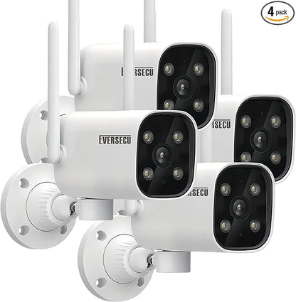 EVERSECU 2K WiFi PTZ Bullet Camera, Outdoor/Indoor, Pan/tilt, 2-Way Audio, Night Vision, Motion Detection Auto Tracking, Waterproof, Remote Access, RTSP Stream, Compatible with Alexa(4pack)