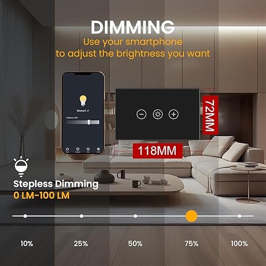 Smart Dimmer Switch 4.65 X 2.83 X 1.34 Inches,Neutral Wire Required,2.4GHz WiFi Dimmer Light Switch,Tempered Glass Panel,Work with Tuya/Smart Life,Black WiFi Dimmer