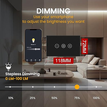 Smart Dimmer Switch 4.65 X 2.83 X 1.34 Inches,Neutral Wire Required,2.4GHz WiFi Dimmer Light Switch,Tempered Glass Panel,Work with Tuya/Smart Life,Black WiFi Dimmer