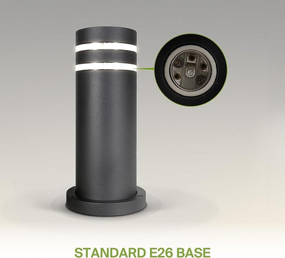 ASD 12" Round Bollard Light Fixture, Outdoor Pathway Floor Lamp | Antiglare, Waterproof, ETL Listed | 60W E26 Bulb Socket 120V | Landscape Hardwired Lighting, Exterior Post Lantern | Black, 4 Pack