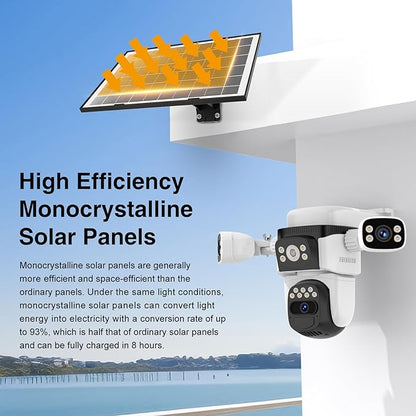 EVERSECU Solar Wireless Triple Lens WiFi PTZ Security Camera, Three Cameras in One, Side Cameras with Adjustable All-Angle Arm, 2K 360° View No Blind Spot, Auto Tracking, Spotlight, 2 Way Audio