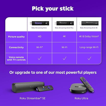 Roku Streaming Stick Plus - 4K & HDR Roku Streaming Device for TV with Voice Remote - Free & Live TV