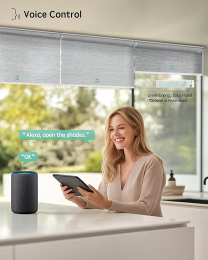 Yoolax Motorized Blinds with Remote, Light Filtering Smart Roller Shades Work with Alexa, Google, Apple Homekit, Custom Automatic Shades with Voice Control for Living Room (Foggy Gray)