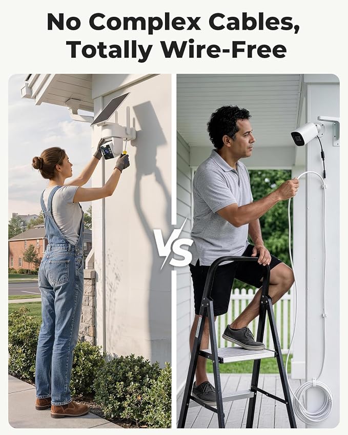 No Monthly Fee Solar Security Camera System with Home Hub, 4 Pack 4MP 360° PTZ Wireless Outdoor Cameras, Local Storage, Color Night Vision, 5GHz & 2.4GHz WiFi for Home Exterior, IP66